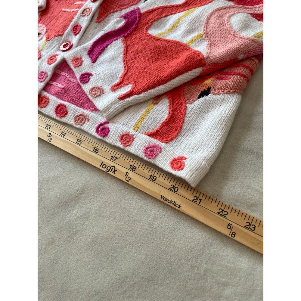 Vtg Design Option by Philip & Jane Gordon Flamingo Themed Knit Cardigan Sweater - Picture 6 of 11